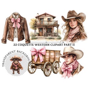 Clipartbundel cowgirlhoed - roze westerse kunst - digitale download voor feesten - schattig cowgirldecor - aquarel westerse kunst - perfect decor