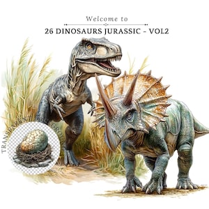 Pacote de clipart de dinossauro realista - PNGs de aquarela - Download digital - Clipart de dinossauro de aquarela - Amigos T-Rex - Download instantâneo VOL2