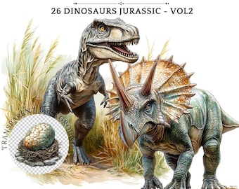 Watercolor Dinosaur Clipart Bundle: Realistic T-Rex PNGs Transparent (Digital Download)