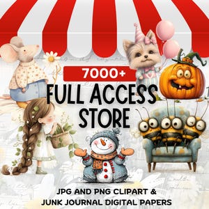 NEGOZIO INTERO Bundle - Junk Journal e Scrapbooking - Carte digitali - Uso commerciale - Accesso a vita - Accesso completo a Clipart PNG