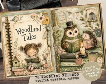 Woodland Friends Junk Journal Kit, Digital Download Ephemera, Forest Animals, Printable Scrapbook Pages
