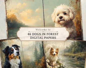 Kit diario per cani: materiale effimero vintage sui cuccioli, collage di pagine doppie (download digitale)