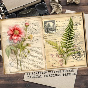 Papéis florais vintage, kit de diário de lixo de jardim de primavera, páginas florais vintage para impressão, download digital para scrapbooking, flores vintage