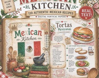 Mexican Cookbook Journal Kit, Traditional Mexican Recipe Pages, Latin Kitchen Ephemera, Vintage Culinary Printables