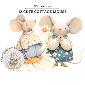 Niedliche gekleidete Maus Cartoon Digital PNG Charaktere, Clipart Maus Digital Art, minimalistische Maus mit geblümter Kleidung, Kinderfiguren
