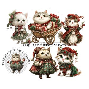 Eigenzinnige kerstkat-clipart | Grillige vakantiekatten, png PNGEgg | Grappige, bijzondere kerstkattenillustraties | Sublimatieafbeeldingen kerstman kitten kunst