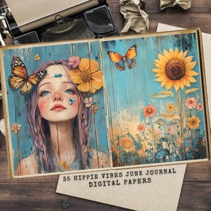 Floral Hippie Junk Journal Seiten - bunter digitaler Download - Mixed Media Art - Scrapbook Versorgung - Boho Mixed Media Junk Journal Kit
