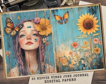 Floral Hippie Junk Journal Pages: Bohemian Scrapbook Kit (Digital Download)