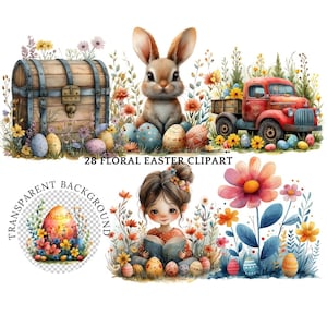 Watercolor Easter Clipart PNG Bundle: Floral Farmhouse Illustrations (Digital Download)