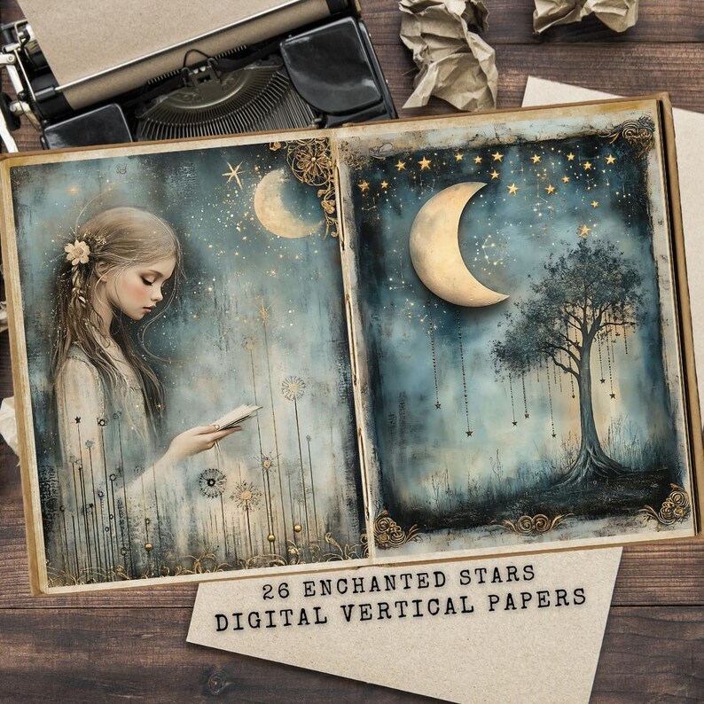 Starry Night Junk Journal Pages: Celestial Forest Printable Sheets ...