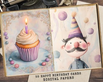 Birthday Junk Journal Kit: Pastel Printable Scrapbook Pages and Cards (Digital Download)