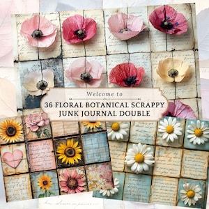 Floral Botanical Scrappy Papers, Junk Journal kit, Fabric Pages, Flowers, Vintage, Shabby, Backing, Craft, Printable, Digital Download