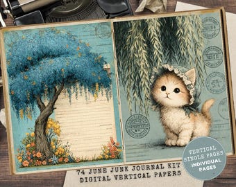 June Junk Journal Kit: Willow Tree Pages, Floral Ephemera, Shabby Chic Style (Digital Download)