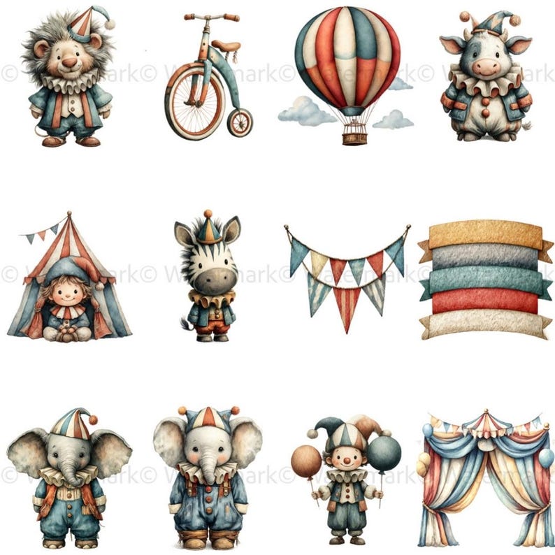 Pastel Circus Tent Clipart: Watercolor Carnival Graphics (digital ...