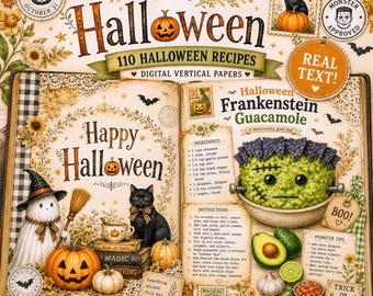 Halloween Recipe Journal Kit, Witch Cookbook Pages, Spooky Baking Ephemera, Halloween Treats & Potions