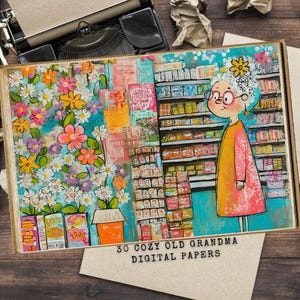 Lindas páginas de diario basura de abuela de dibujos animados - Imprimibles - Descarga instantánea - Etiquetas de caricaturas de ancianas lindas - Efímeras de ancianas lindas