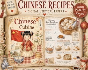 Chinese Cookbook Journal Kit, Traditional Chinese Recipe Pages, Asian Cuisine Printables, Vintage Kitchen Ephemera