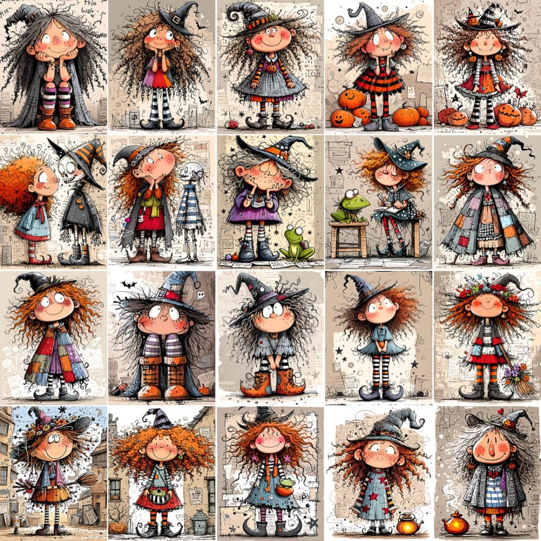 Silly Witch Pattern Quirky Witch Junk Journal Kit: Funny Witches Ephemera (digital Download ...