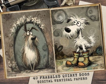 Frazzled Dogs Junk Journal: Quirky Watercolor Art, Printable Pages for Crafting (Digital Download)
