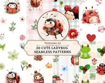 Ladybug Floral Seamless Pattern: Spring/Summer Background (Digital Download)