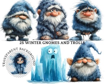 Winter Gnome Clipart PNG: Nordic Troll Illustration Transparent Background (Digital Download)