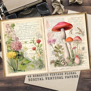 Floral Vintage Papers, Spring Garden Junk Journal Kit, Vintage Floral Printable Pages,  Digital Download for Scrapbooking, Vintage Flowers