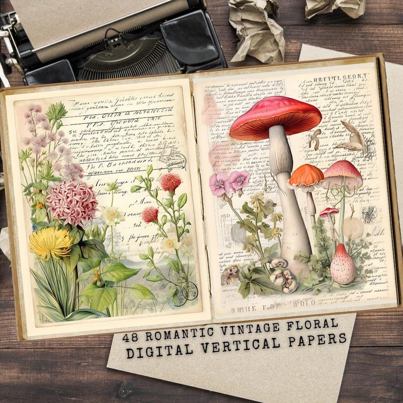 Floral Vintage Papers, Spring Garden Junk Journal Kit, Vintage Floral Printable Pages,  Digital Download for Scrapbooking, Vintage Flowers
