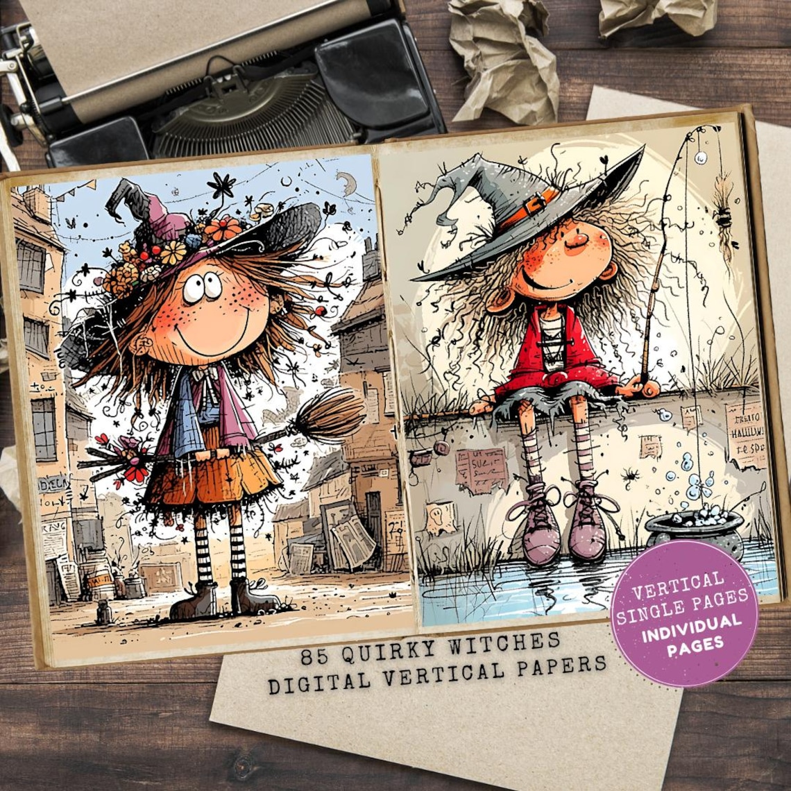 Quirky Witch Junk Journal Kit: Funny Witches Ephemera (digital Download ...