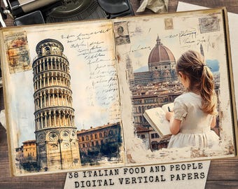 Italy Junk Journal Kit: Vintage Travel Scrapbook Pages, Trip Ephemera (Digital Download)