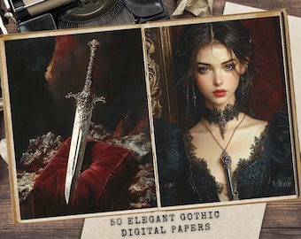 Gothic Vampire Junk Journal Kit: Victorian Woman Digital Papers (Digital Download)