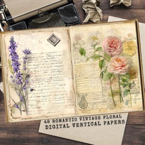 Floral Vintage Papers, Spring Garden Junk Journal Kit, Vintage Floral Printable Pages,  Digital Download for Scrapbooking, Vintage Flowers