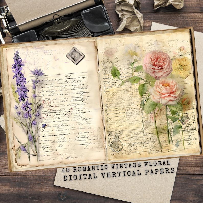Floral Vintage Papers, Spring Garden Junk Journal Kit, Vintage Floral Printable Pages,  Digital Download for Scrapbooking, Vintage Flowers