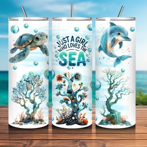 Beach Wrap für Skinny Tumbler 20 oz, Ocean Tumbler Wrap, Sea Sublimation, Schildkröte, Delphin Wrap, Meerjungfrau, Nur ein Mädchen, das das Meer liebt