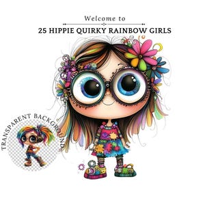 Quirky Girls Doll Pictures, Whimsical Clipart, Cute Printable Images, Fantasy Art for Crafts, Unique Doll Designs, Digital Downloads, Hippie