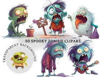 Halloween Zombie Clipart, Scary PNG Illustrations (Digital Download)