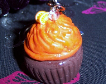 Orange fluff cupcake keychain