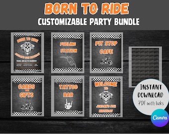 Born to Ride Motorcycle Birthday Invitation and Sign Bundle