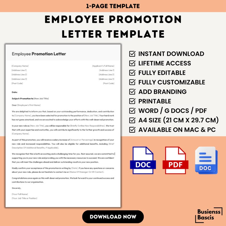 Employee Promotion Letter Template, Performance Pay Raise Letter, Job ...