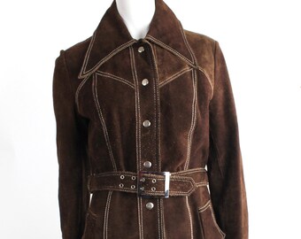 Vintage Suede Leather Coat Women 70s Suede Coat Brown Suede