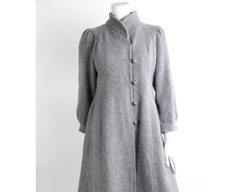 Vintage 1970s Gray Princess Coat | Puffy Sleeve Wool Blend Winter Coat | XS