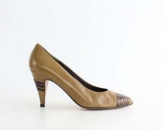 size 7 Vintage Bally Leather Pumps | 1980s Leather Court Shoes | Smooth Leather High Heels | Made in Italy | 37.5