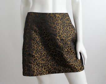 Vintage 1990s Leopard Print Mini Skirt | Simple A-Line Skirt | Made in USA | M-L