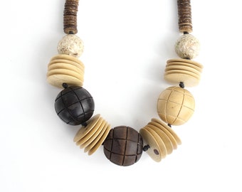 Vintage Statement Necklace | Chunky Beaded Necklace | Oversized Wood Beaded Necklace