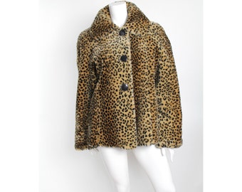 Vintage Leopard Print Faux Fur Coat | Raglan Sleeve Coat | Fuzzy Cheetah Coat | S-M
