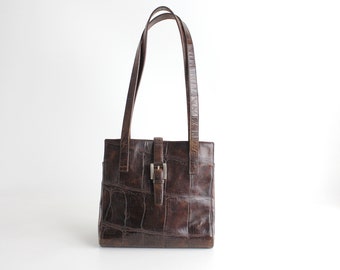 Vintage Joan & David Grained Leather Bag | 1980s Croc Embossed Leather Purse | Soft Structured Shoulder Bag