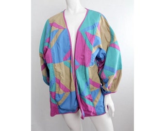 Vintage 1980s Oversized Balloon Sleeve Jacket | Geometric Puffy Sleeve Coat | Avant Garde Abstract Art Cardigan | OS