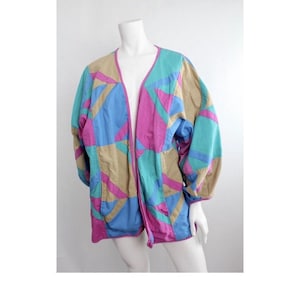 Vintage 1980s Oversized Balloon Sleeve Jacket | Geometric Puffy Sleeve Coat | Avant Garde Abstract Art Cardigan | OS