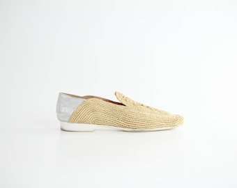 sz 7.5 Vintage Robert Clergerie Raffia and Leather Shoes  | Casual Summer Flat Shoes | Made in France | 38