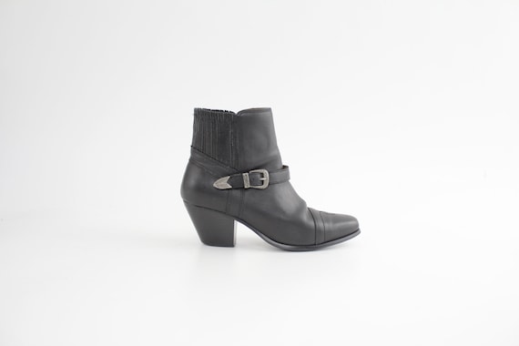 sz 7 Vintage Leather Buckle Ankle Boots | Western… - image 1