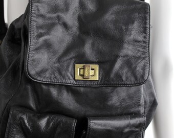 Vintage 90s DKNY Black Leather Backpack | Smooth Leather  display picture 3
